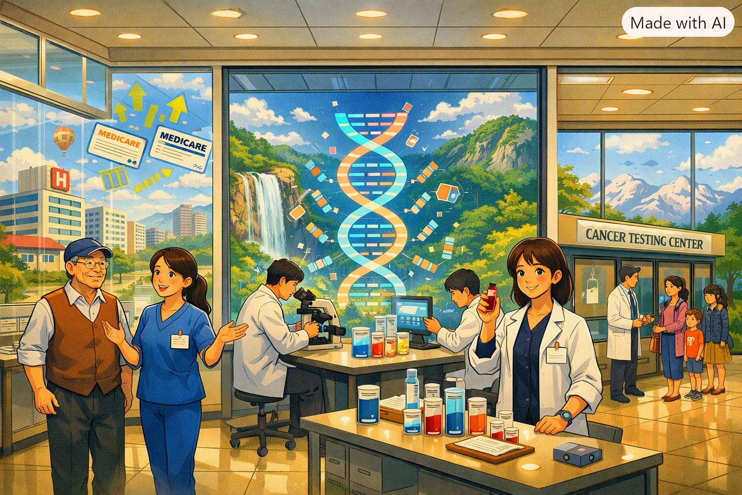 Indoor Ghibli biotech panorama