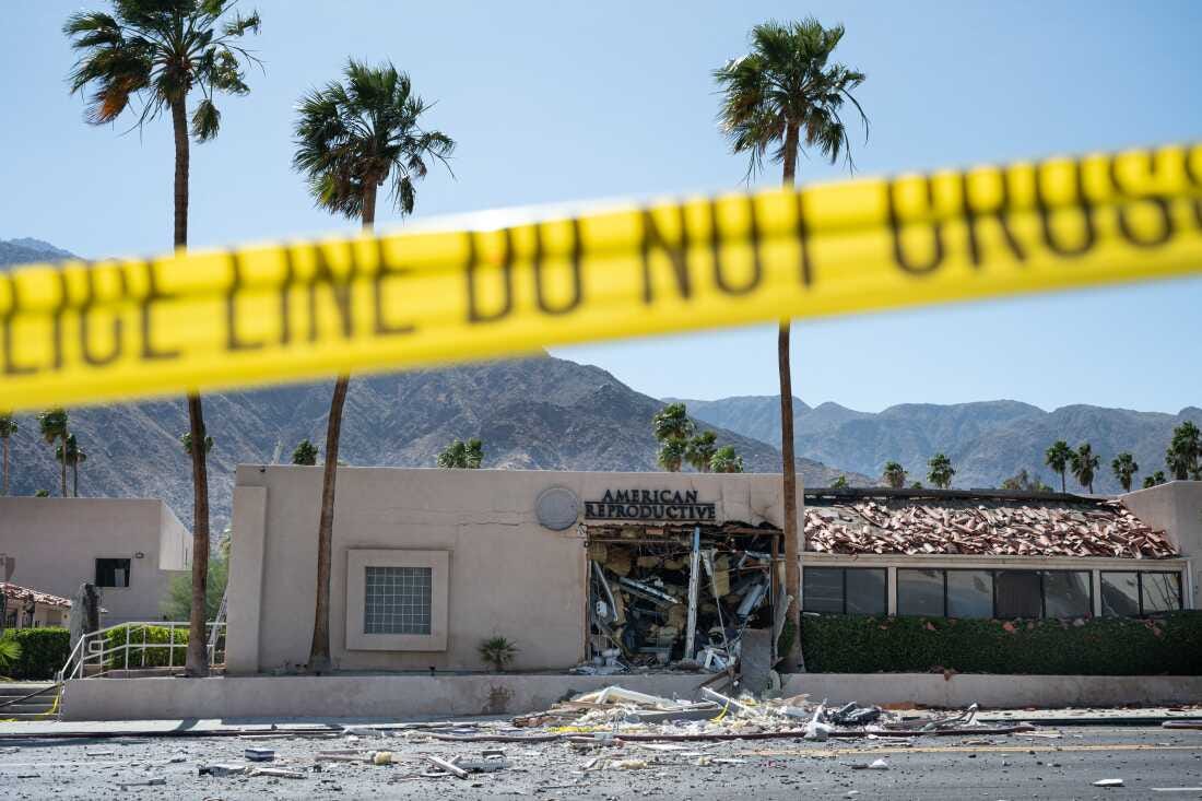Police tape is seen outside the American Reproductive Centers fertility clinic in Palm Springs, which was damaged in a bombing on Saturday.