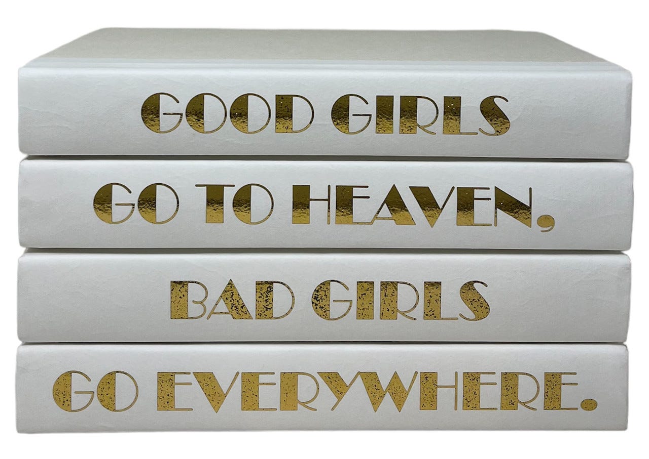 4 Vol. "Good girls go to heaven..." Quote / Off-White Covers / 9.5" Wide /  Approx. 5" Tall - E Lawrence, LTD.