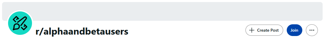 Screenshot of the r/alphaandbetausers subreddit on Reddit, a community for finding alpha and beta testers.