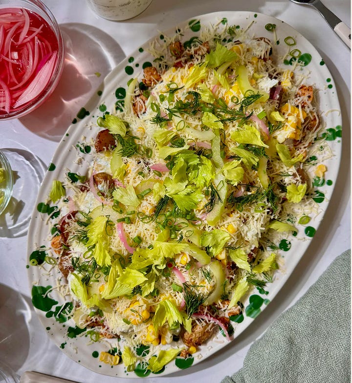 pasta salads and green pea ravioli