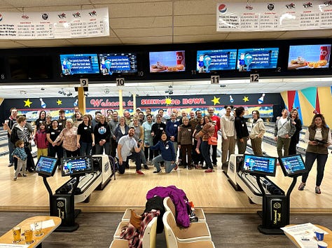 MLA Kyle Kasawski and community stakeholders at the 2024 Bowling for Charity event.