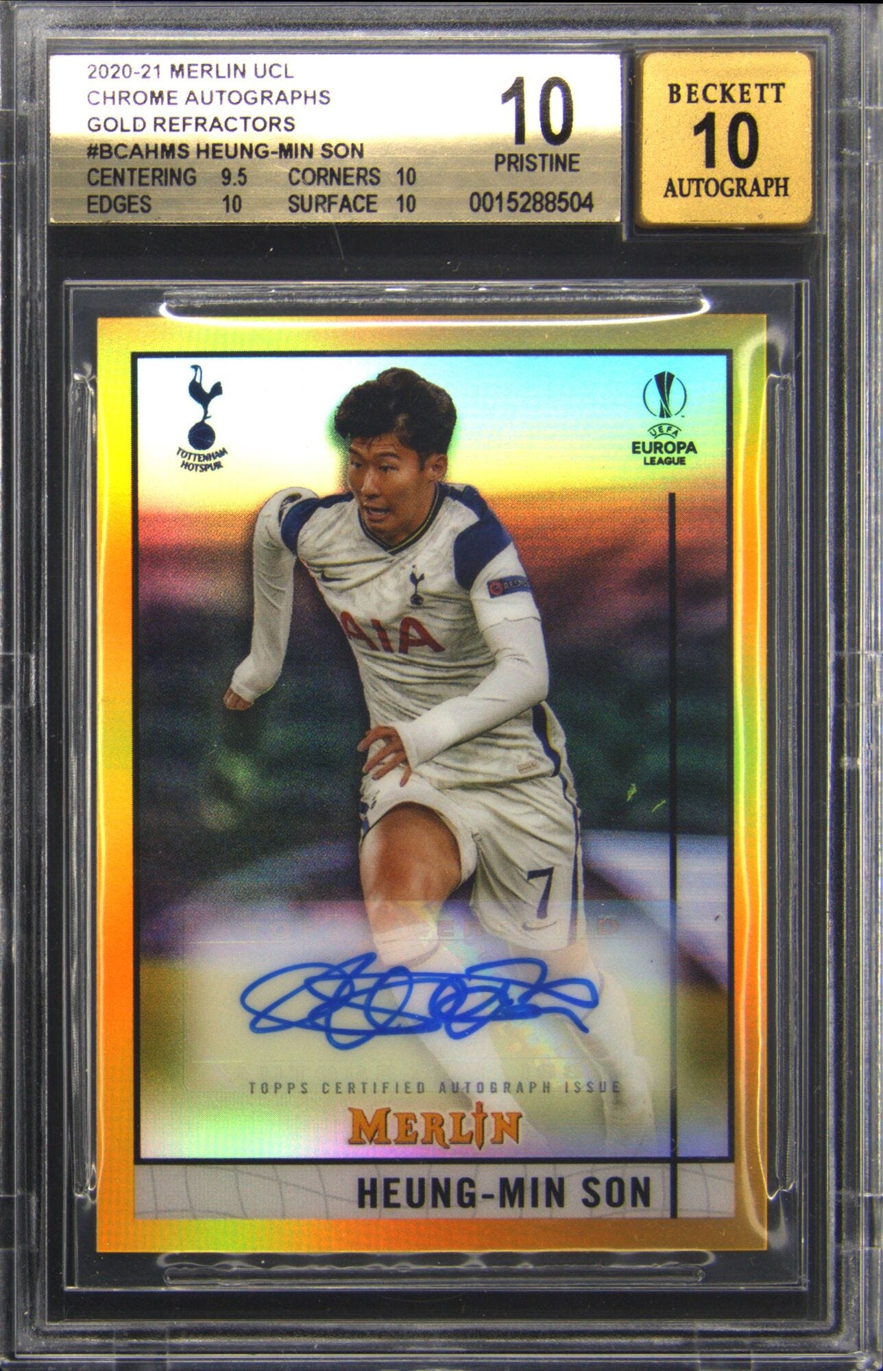 2020-21 Topps Merlin #BCAHMS Heung-Min Son GOLD REF. PRISTINE Auto 36/50 BGS 10 - Picture 1 of 2