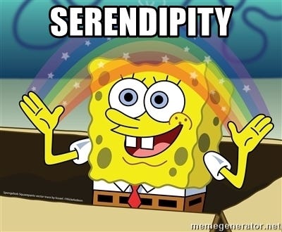 -SERENDIPITY rainbow above SpongeBob SquarePants. MASTER OF SURPRISE.