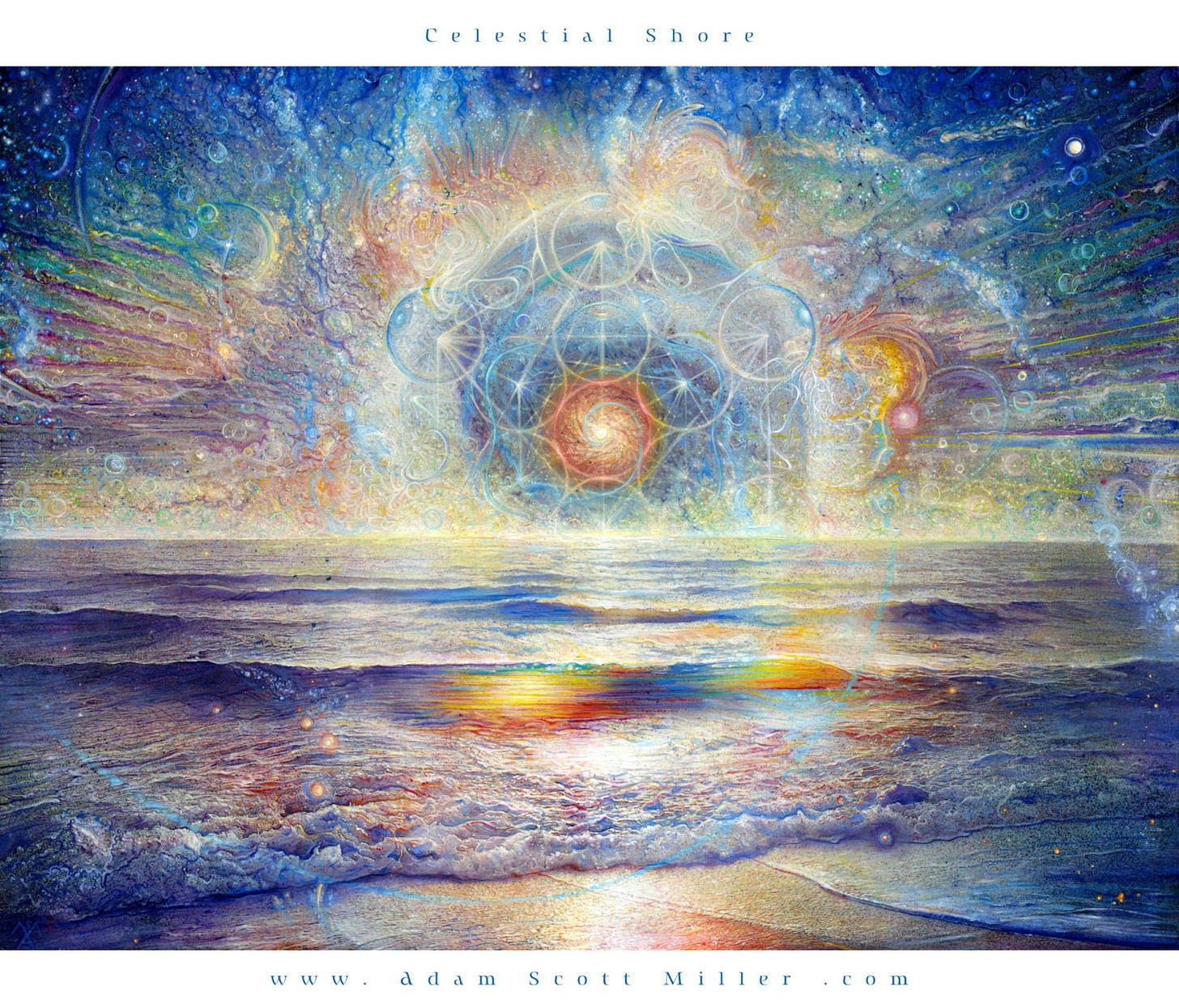 A truly magical, stunning vision of a seascape, alive with celestial imagery and swimming with vibrant texture and color A truly magical, stunning vision of a seascape, alive with celestial imagery and swimming with vibrant texture and color
