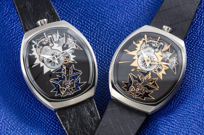 Two versions of the Entropy watch from Fiona Krüger’s Chaos Collections Two versions of the Entropy watch from Fiona Krüger’s Chaos Collections