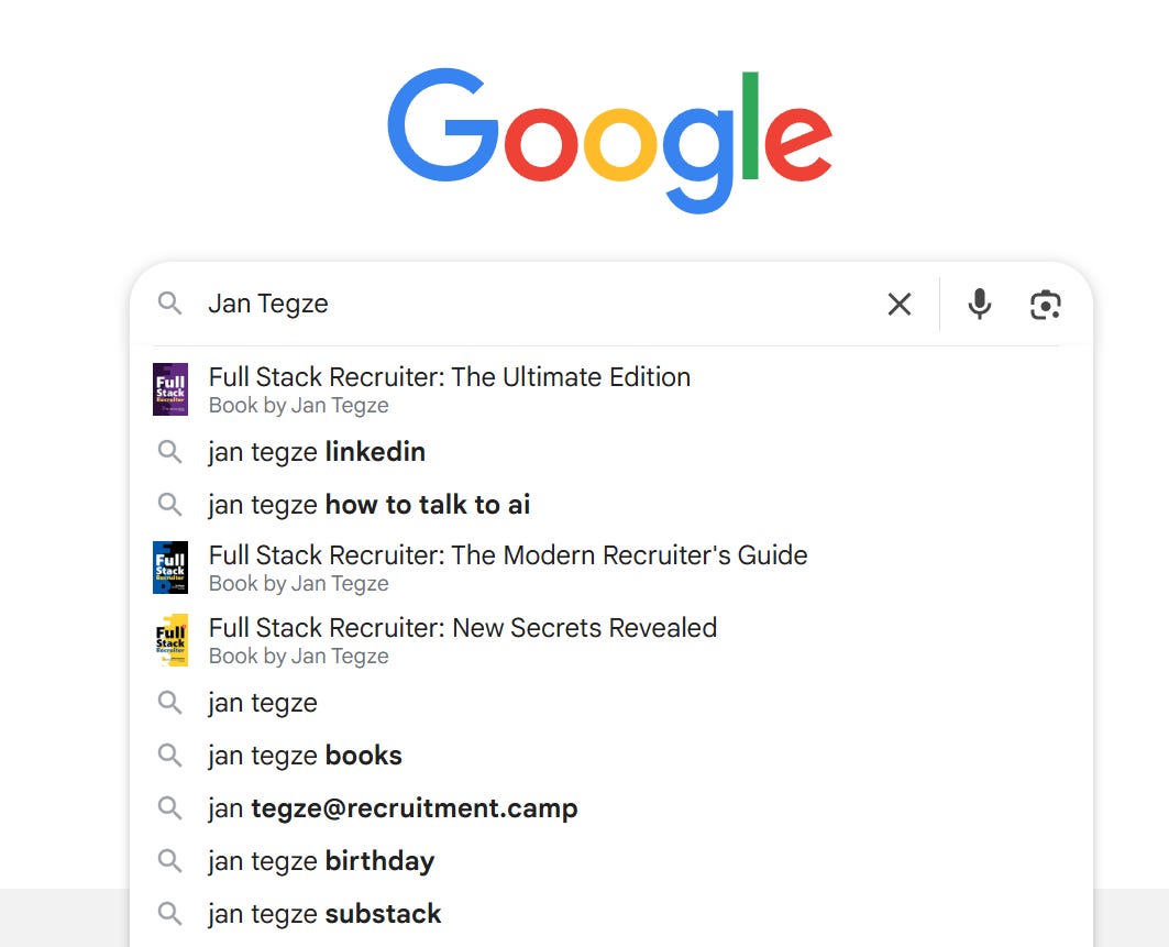 Example of Google search results showing a recruiter’s name and related online information.