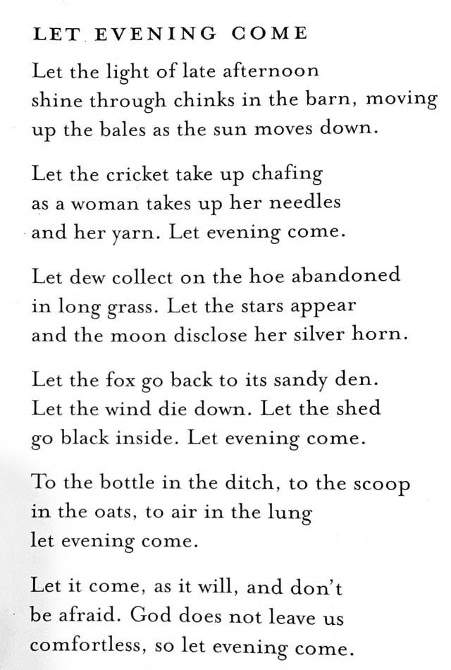 r/Poetry - [POEM] Let Evening Come by Jane Kenyon