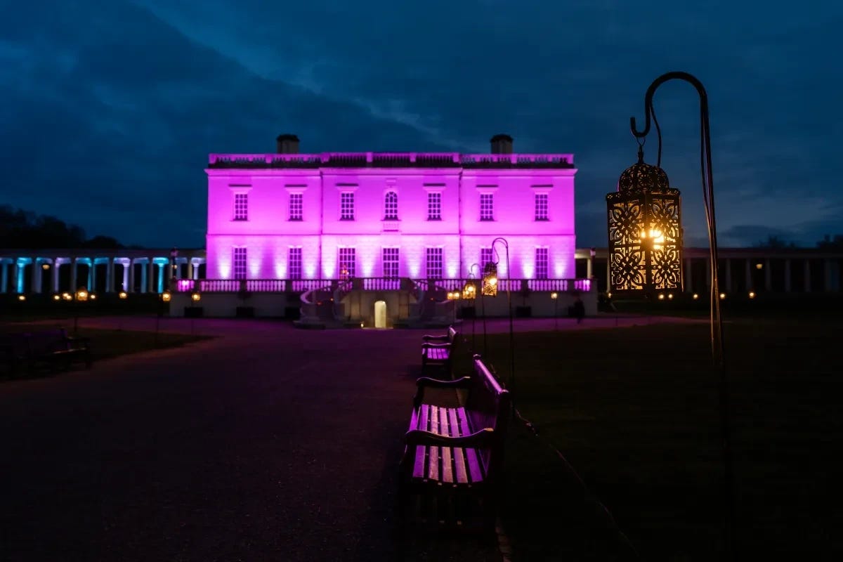 Queen's House lit up in pink hue
