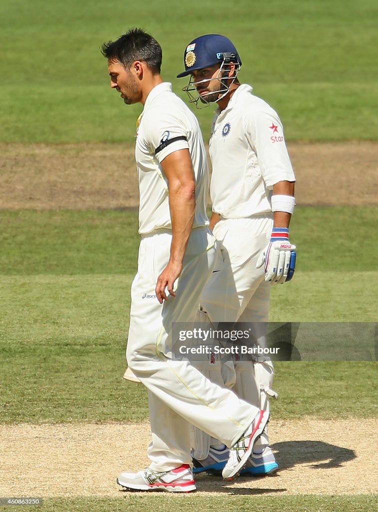 Virat Kohli of India exchanges words with bowler Mitchell Johnson of...  News Photo - Getty Images