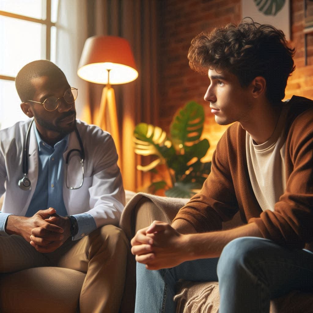 a black man therapist and a younger white american man 