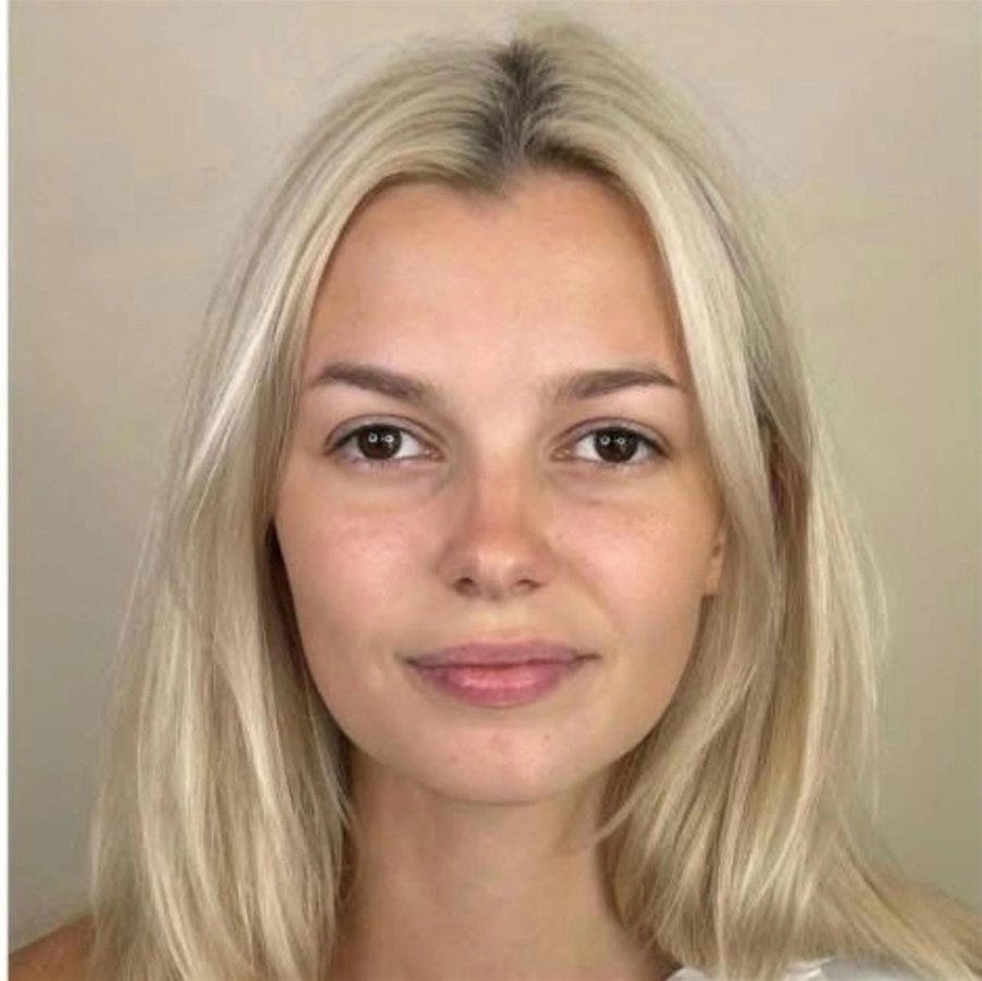 Iryna Zarutska with straight, shoulder-length blonde hair, light skin, and brown eyes, facing forward.