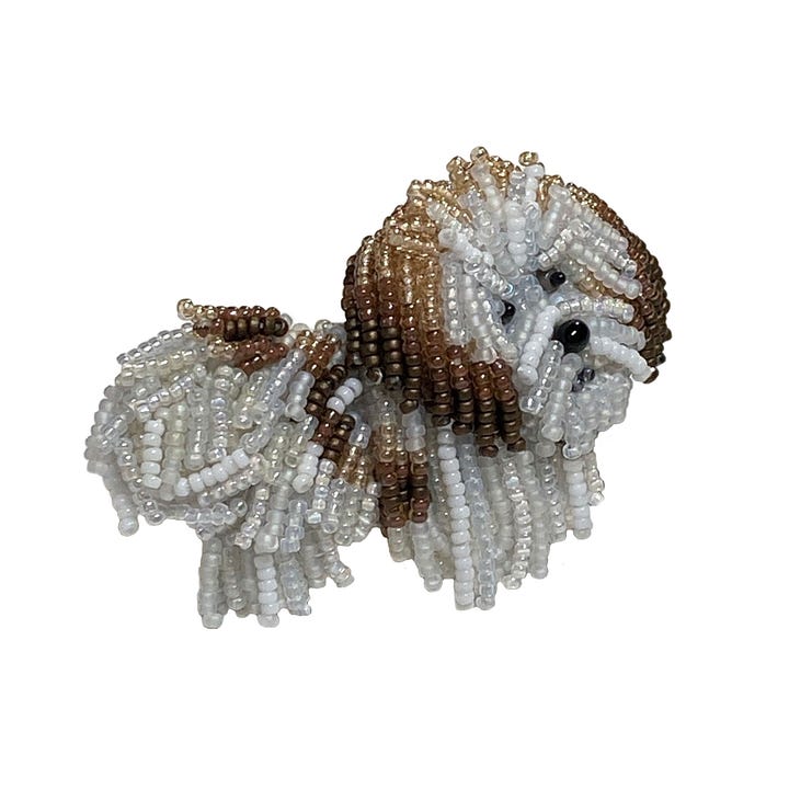 Bead embroidery beaded Havanese dog brooch. SOLD on Etsy..