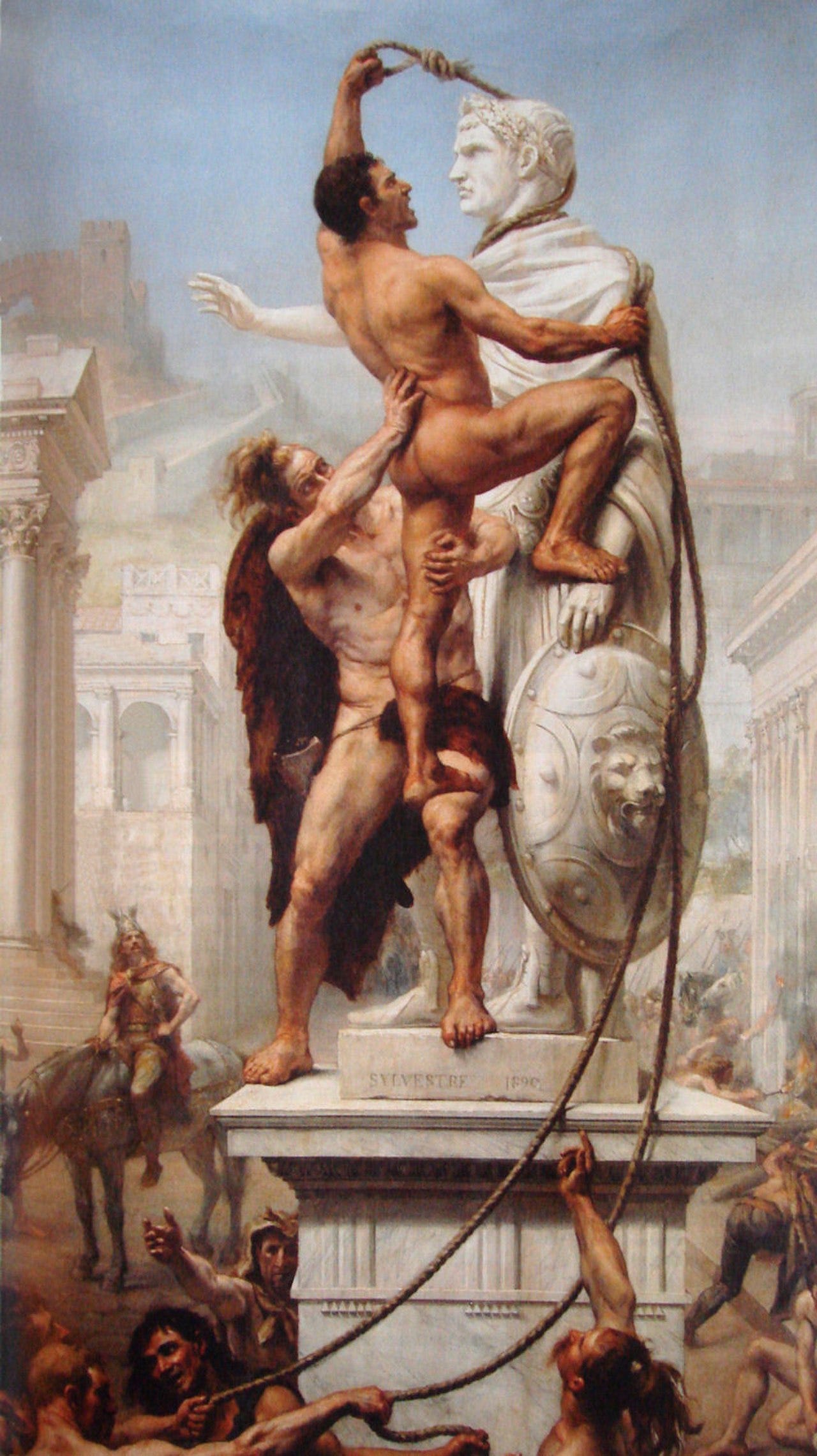 Fall of the Roman Empire in painting: Joseph-Noël Sylvestre, The Sack of Rome by the Barbarians in 410, 1890, Musee Paul Valery, Sete, France. Fall of the Roman Empire in painting: Joseph-Noël Sylvestre, The Sack of Rome by the Barbarians in 410, 1890, Musee Paul Valery, Sete, France.