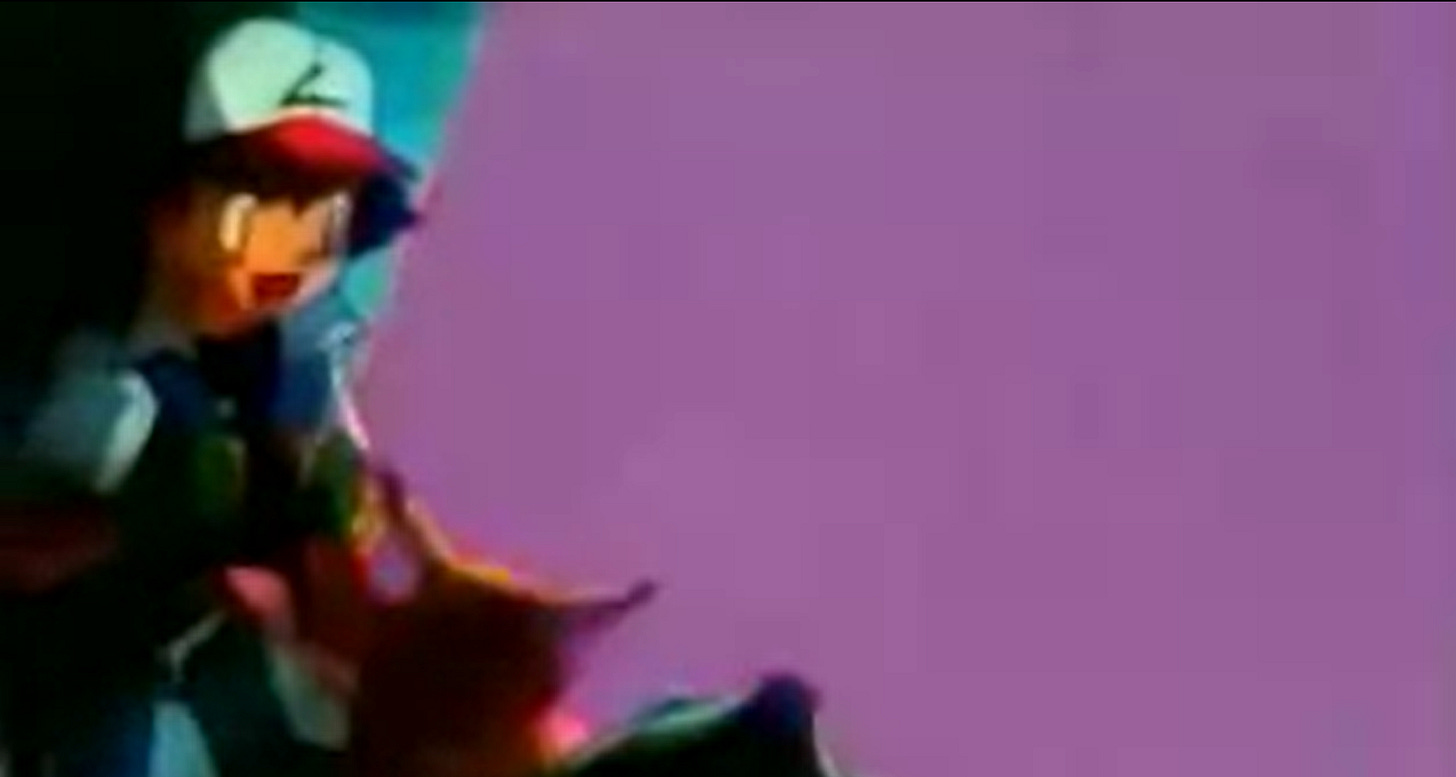 the infamous scene where pikachu shoots his thunderbolt, with blue red strobe effects