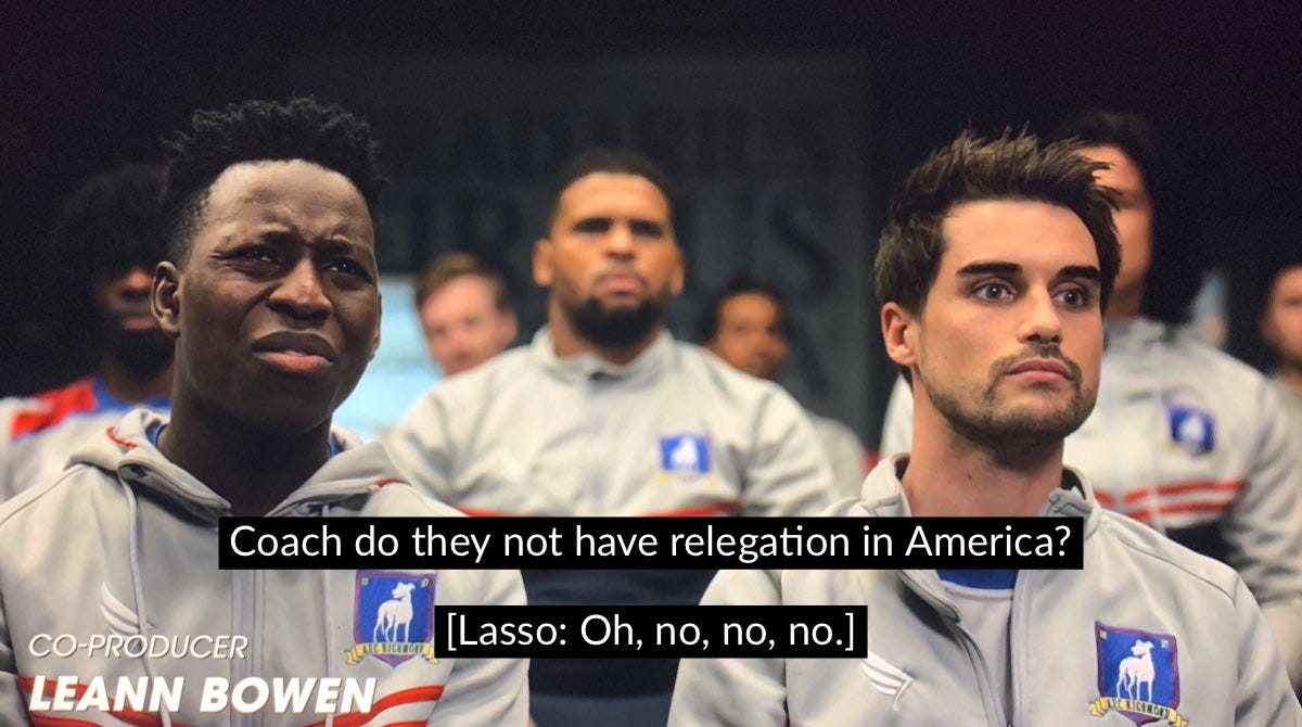 Mike Pendleton on X: "Ted Lasso throwing out some brilliant promotion and  relegation shade... https://t.co/vwx1vALafn" / X