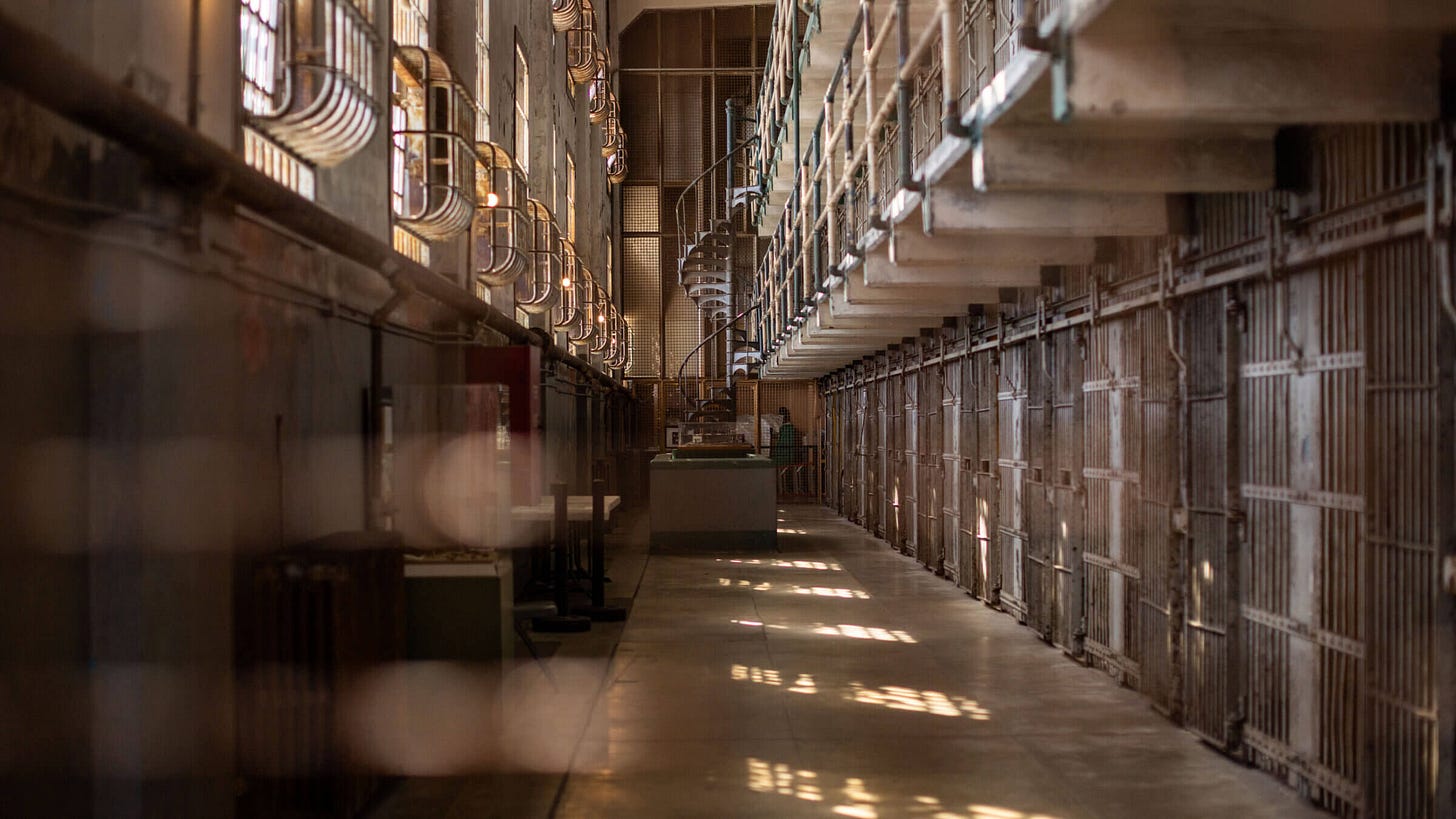 A cell block at Alcatraz Prison.