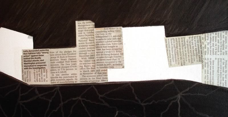 beaded Back to the Future pop art painting Boston Metro newspaper collage US car industry economy beaded Back to the Future pop art painting Boston Metro newspaper collage US car industry economy