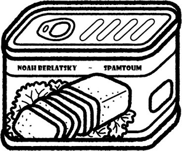 image of a balck and white line drawing of spam; has my name and Spamtoum on it image of a balck and white line drawing of spam; has my name and Spamtoum on it