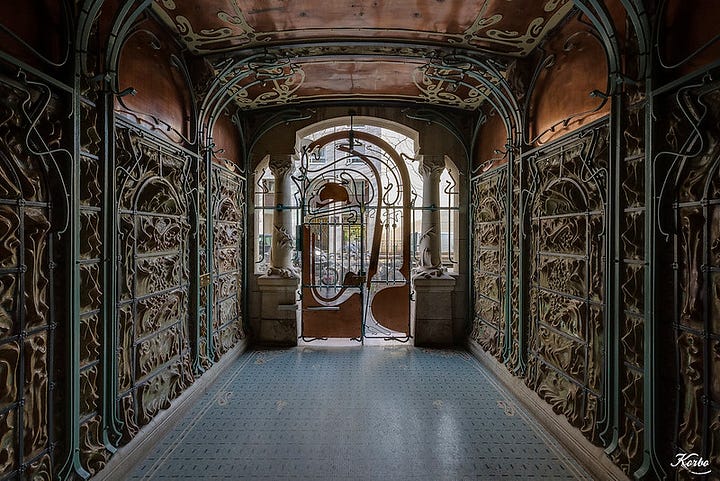 Designs for buildings, transport infrastructure, interior design, and furniture by the French designer Hector Guimard
