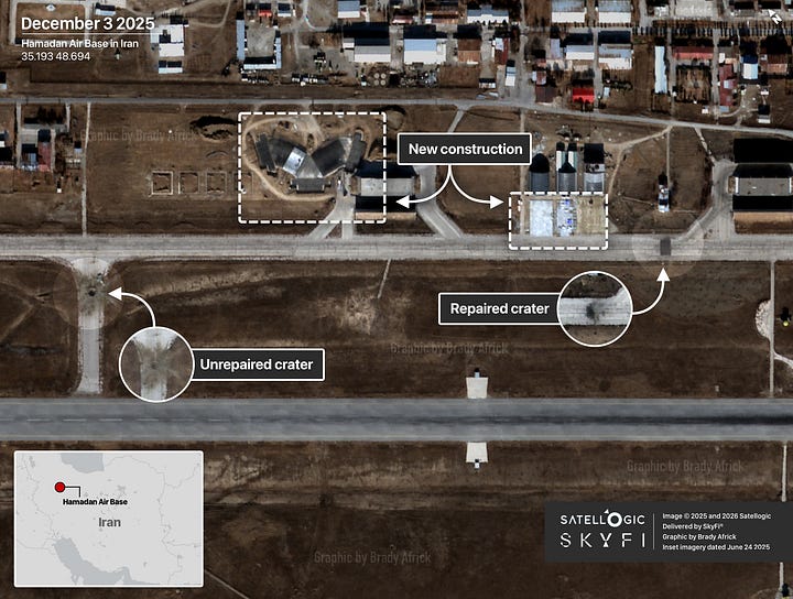 Hamadan air base in Iran. Image © 2025 and 2026 Satellogic. Delivered by SkyFi. Graphic by Brady Africk.