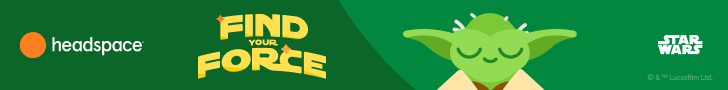 HeadSpace App Banner with impage of Yoda from Starways (contains affiliate link to headspace app)