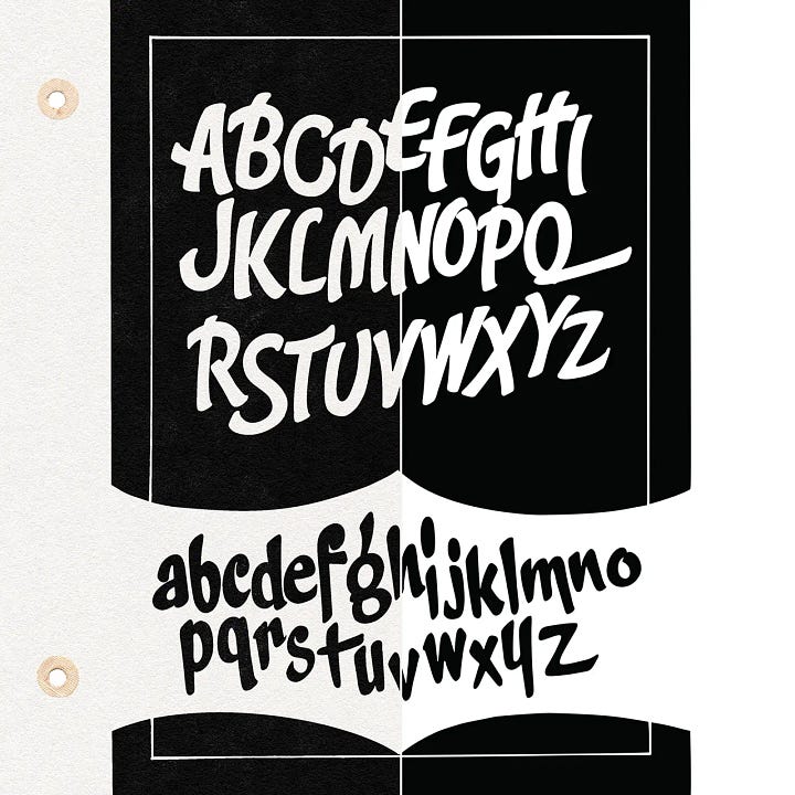 Scanned page from Signs of the Times, July 1949 — Alf R. Becker's Alphabet No. 210, Modern Egyptian Bold, a bold brush-lettered uppercase and lowercase with loose, swinging strokes and rounded forms, printed white on black.