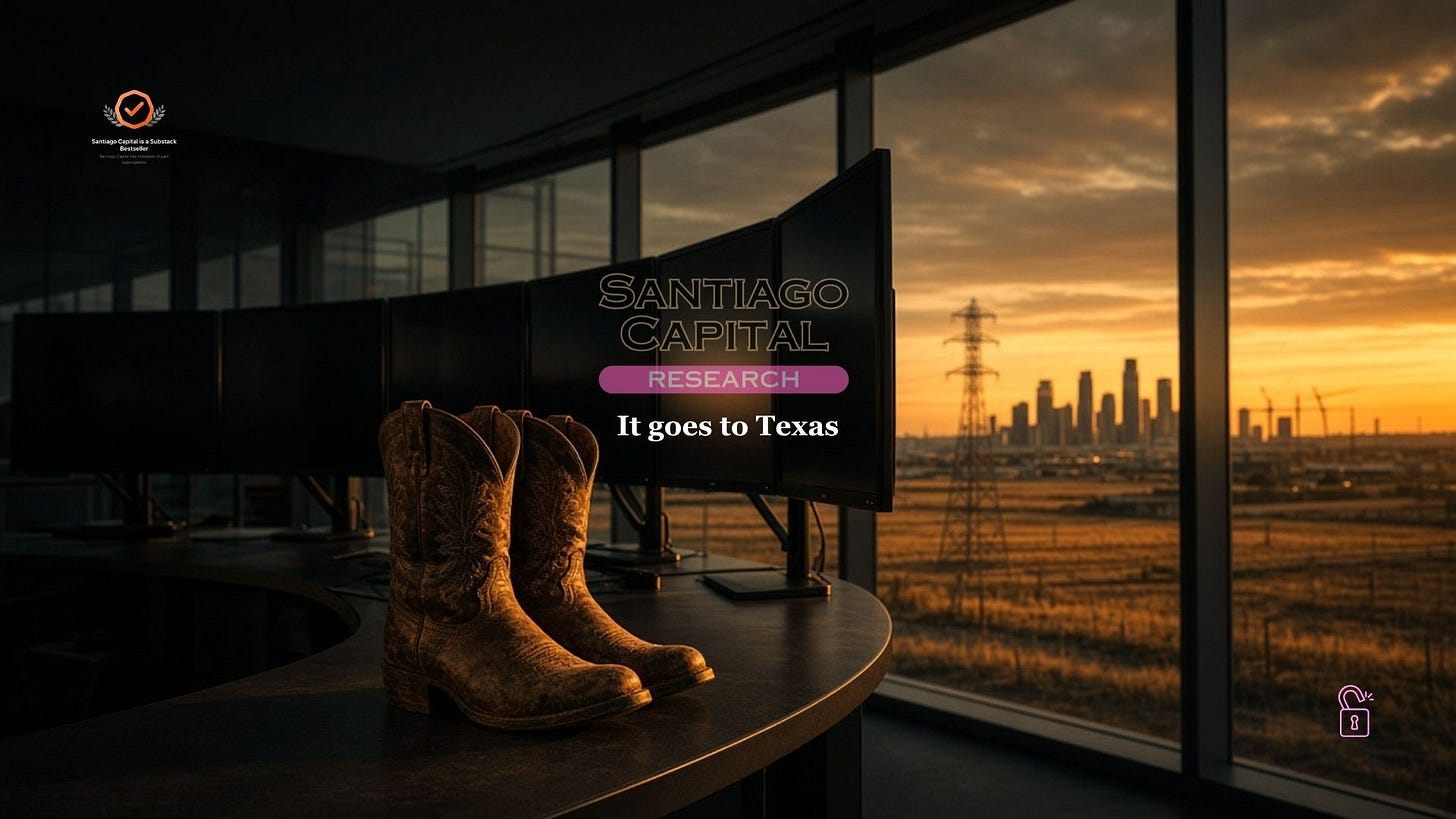 Santiago Capital Research cowboy boots on desk with Texas skyline at sunset Santiago Capital Research cowboy boots on desk with Texas skyline at sunset
