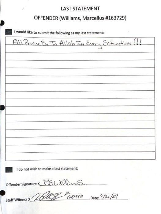 r/pics - Marcellus Williams' last statement 