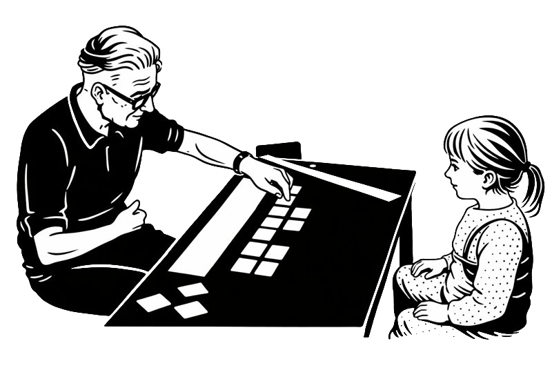 William E. Hick při jednom ze svých experimentů (kresba generovaná podle fotografie)