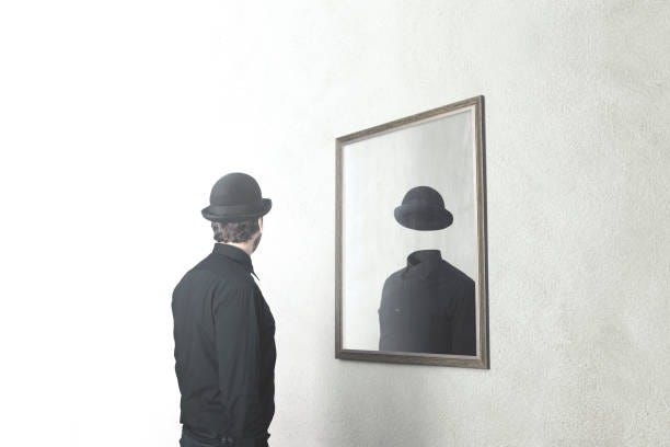 Identity Absence Surreal Concept Man In Front Of Mirror Reflecting Himself Without Face Stock Photo - Download Image Now - iStock Identity Absence Surreal Concept Man In Front Of Mirror Reflecting Himself Without Face Stock Photo - Download Image Now - iStock