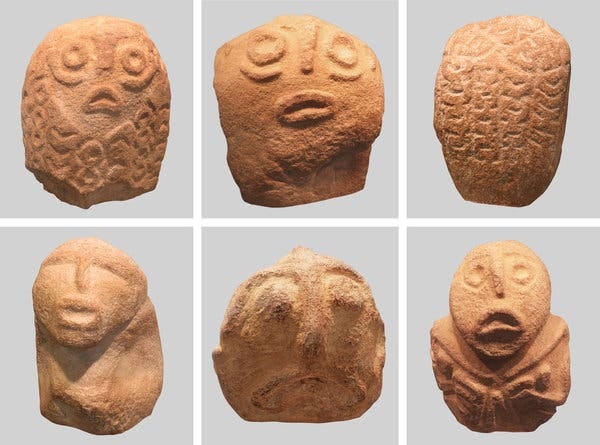 Quartz sandstone sculptures from 6300-5900 B.C.E. on display at the Museum Lepenski Vir.