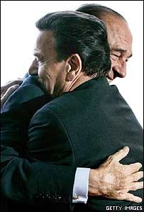 French President Jacques Chirac and German Chancellor Gerhard Schroeder embrace each other French President Jacques Chirac and German Chancellor Gerhard Schroeder embrace each other