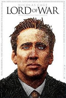 A mans face, the image is made from a collage of ammunition