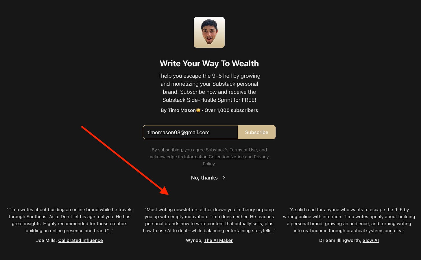 Timo's testimonials on the welcome page