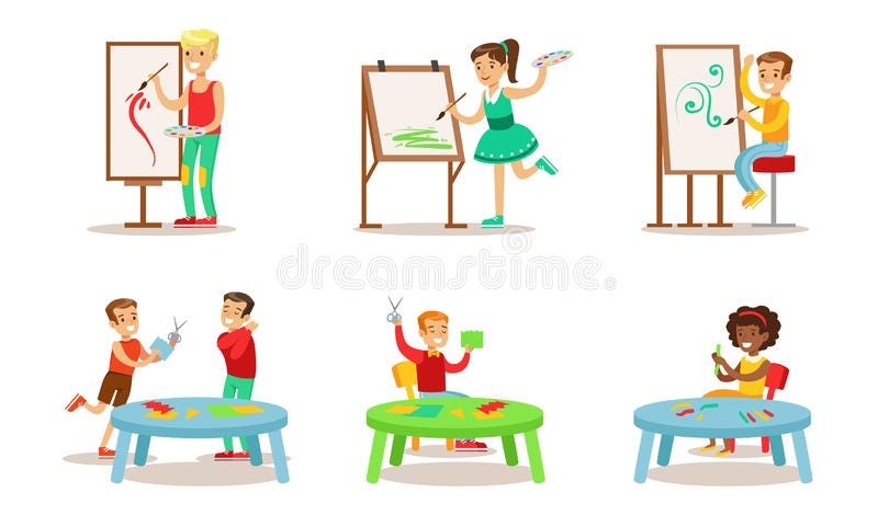 School Children Hobbies Set, Teenagers Boys And Girls Painting, Making  Application Vector Illustration Stock Vector - Illustration of cute, hobby:  160420489