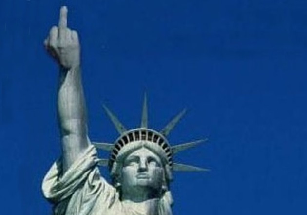 Photoshopped image of the Statue of Liberty giving the middle finger Photoshopped image of the Statue of Liberty giving the middle finger