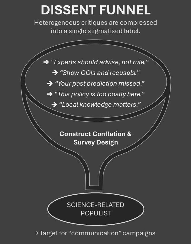 Many critiques in, one stigmatised label out—then targeting.