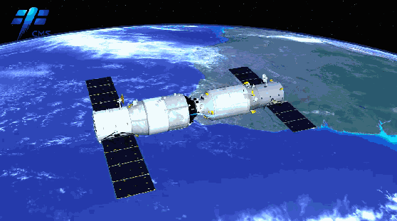 A render of Tianzhou-1 and Tiangong-2 docked in low Earth orbit.
