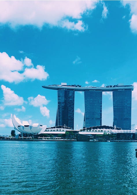 left to right: Merlion, Supertree Grove, Marina Bay Sands