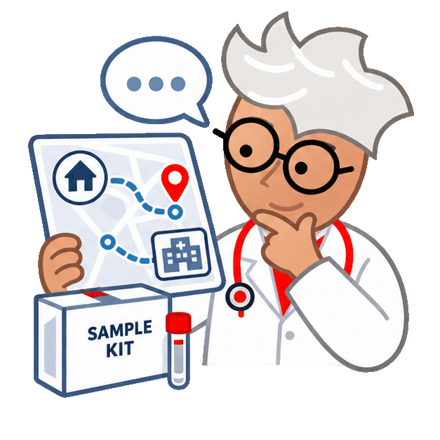 Digital Health Buzz medical mascot connects a care-navigation path to a mobile support screen. Digital Health Buzz medical mascot connects a care-navigation path to a mobile support screen.