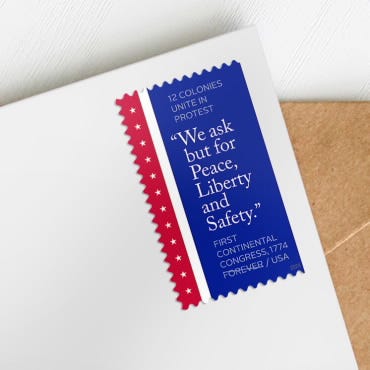 American postage stamp with the words, "We ask but for Peace, Liberty, and Safety."
