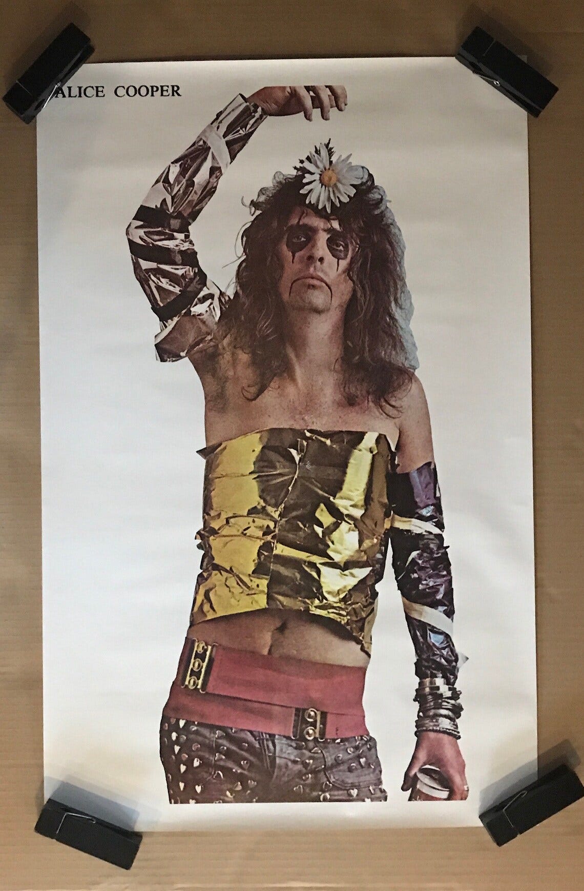 Vintage original 1970s Alice Cooper music memorabilia poster gold silver flower pinup image 1 Vintage original 1970s Alice Cooper music memorabilia poster gold silver flower pinup image 1