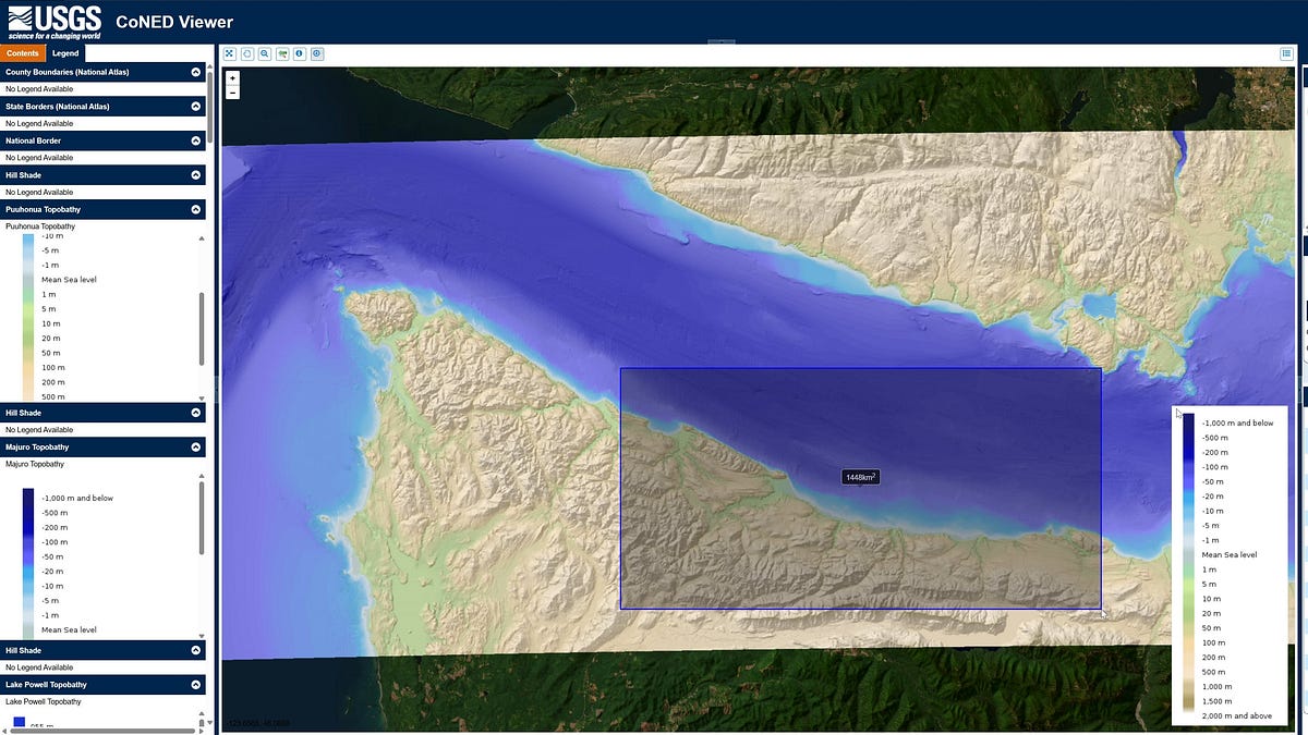 USGS CoNED (TopoBathy) WebMap Viewer & (Open) Data Downloader