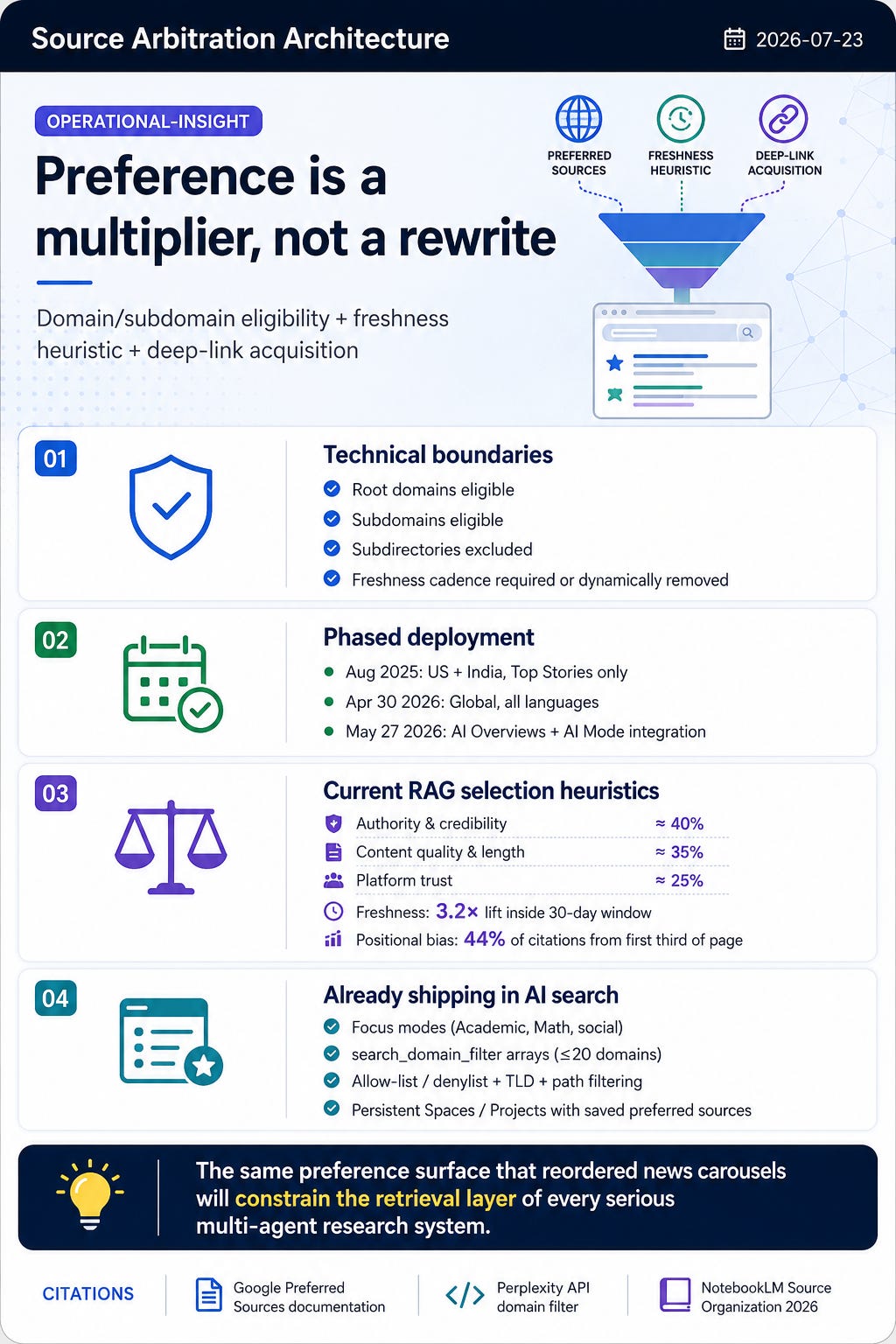 The age of opaque algorithmic consensus is ending. Explicit user-defined source preferences will become the default control surface for RAG pipelines and multi-agent deep research systems.
