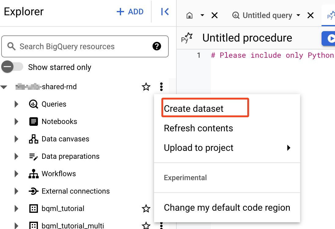 Creating BigQuery dataset for Spark procedure output