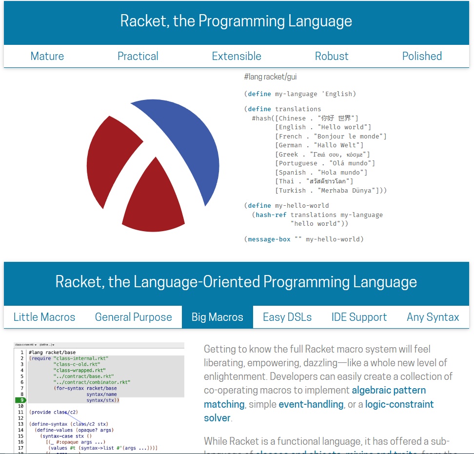 The Racket (racket-lang.org) home page