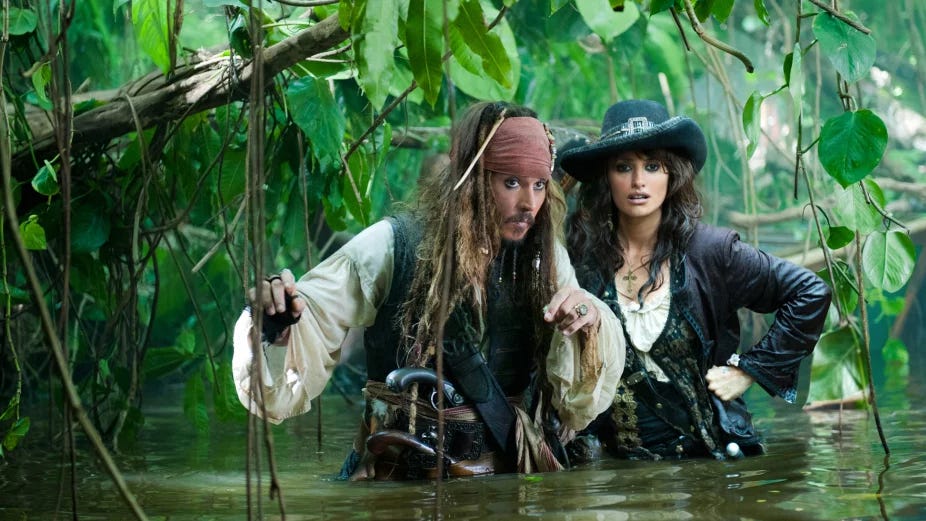 This pic of Johnny Depp and Penelope Cruz looking puzzled in the jungle is actually a real shot of them learning the film's Rotten Tomatoes score