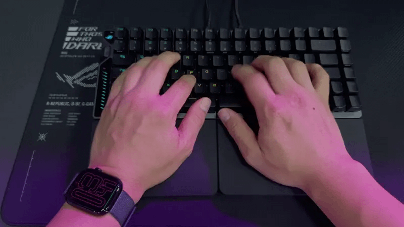 The Asus ROG Falcata split-ergonomic wireless compact gaming keyboard ...