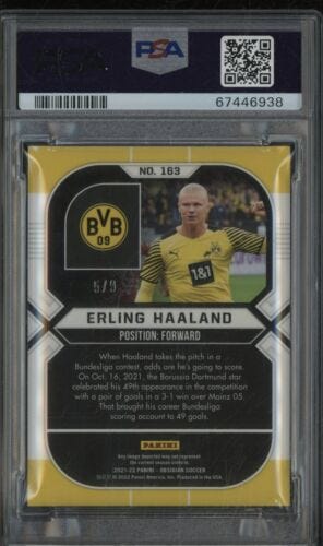 2021-22 Panini Obsidian E/E Contra Soccer #163 Erling Haaland /9 PSA 10 GEM MINT - Picture 2 of 2